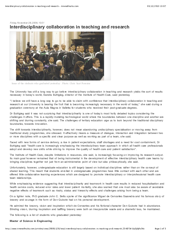 (PDF) Interdisciplinary collaboration in teaching and research ...