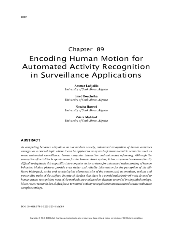 (PDF) Encoding Human Motion for Automated Activity Recognition in ...