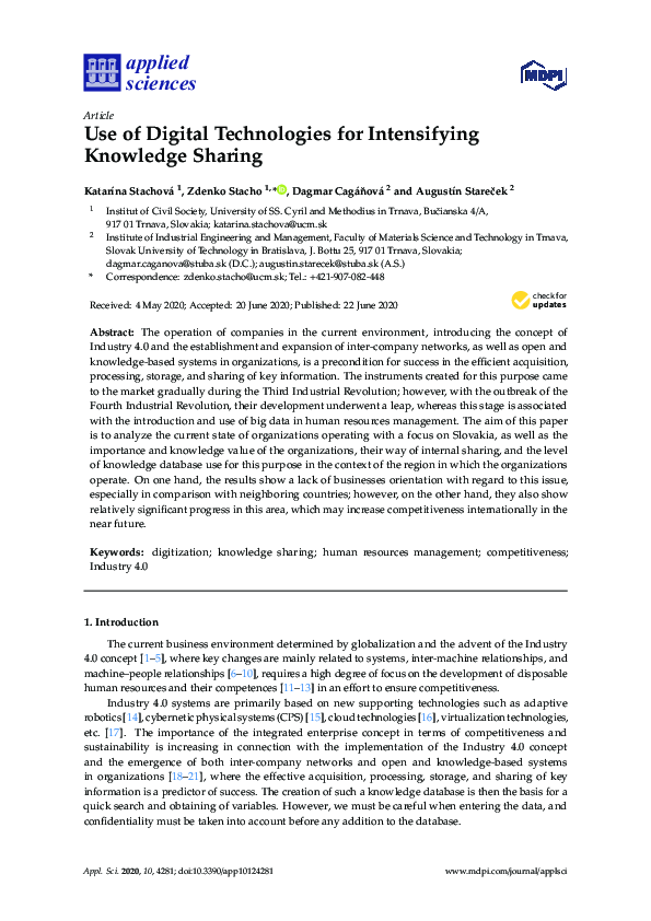 (PDF) Use of Digital Technologies for Intensifying Knowledge Sharing