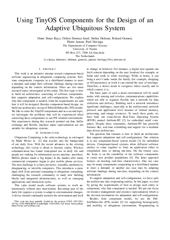 (PDF) Using TinyOS Components for the Design of an Adaptive Ubiquitous ...