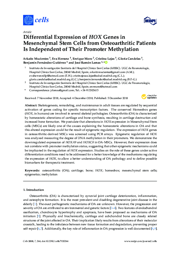 (PDF) Differential Expression of HOX Genes in Mesenchymal Stem Cells ...