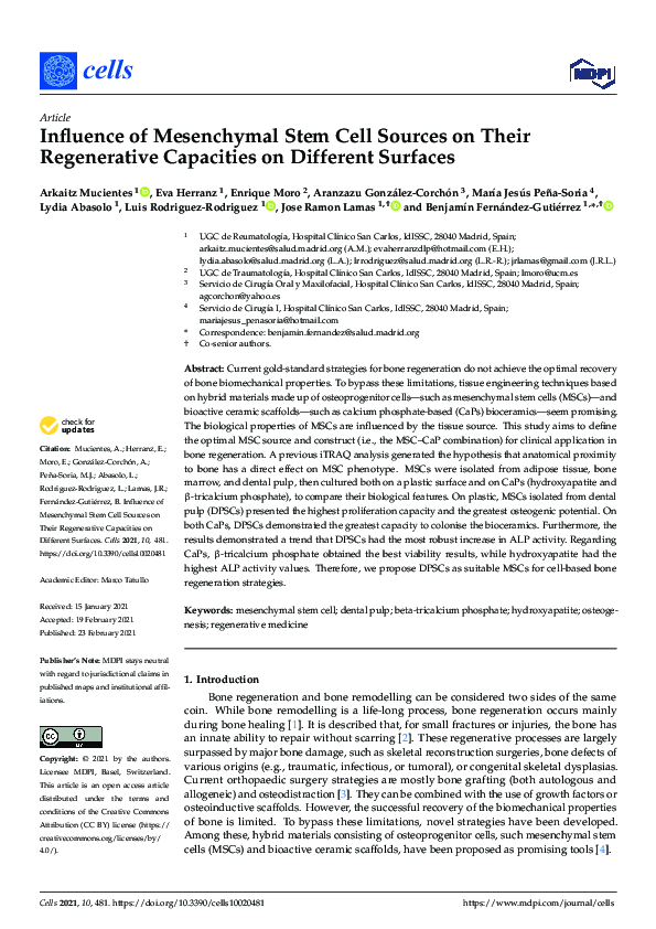 (PDF) Influence of Mesenchymal Stem Cell Sources on Their Regenerative ...
