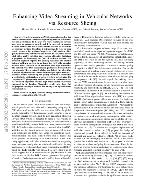 (PDF) Enhancing Video Streaming in Vehicular Networks via Resource Slicing