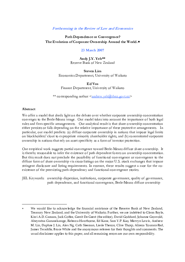 (PDF) Forthcoming in the Review of Law and Economics Path Dependence or ...