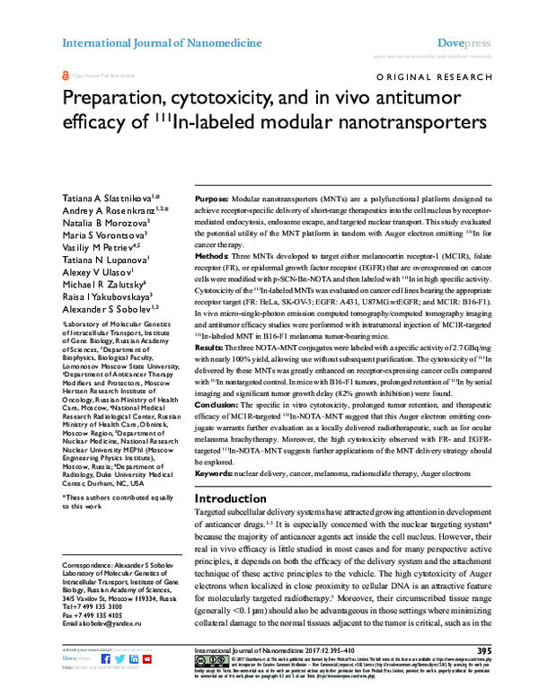 (PDF) Preparation, cytotoxicity, and in vivo antitumor efficacy of (111 ...