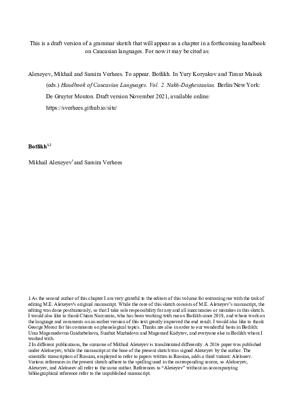 (PDF) Botlikh grammar sketch (draft)