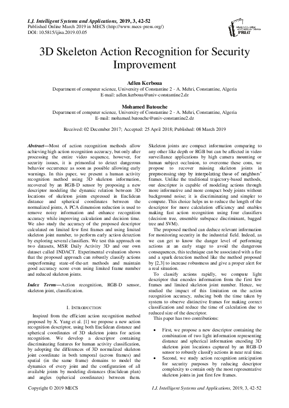(PDF) 3D Skeleton Action Recognition for Security Improvement