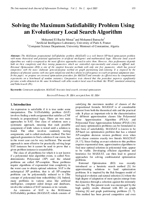 (PDF) Solving the Maximum Satisfiability Problem Using an Evolutionary ...