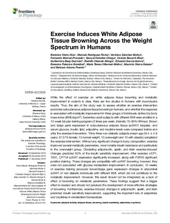 (PDF) Exercise Induces White Adipose Tissue Browning Across the Weight ...