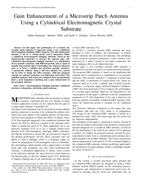 (PDF) Gain Enhancement of a Microstrip Patch Antenna Using a ...