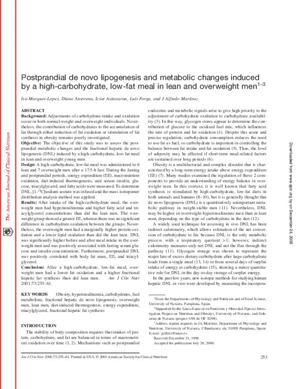 (PDF) Postprandial de novo lipogenesis and metabolic changes induced by ...
