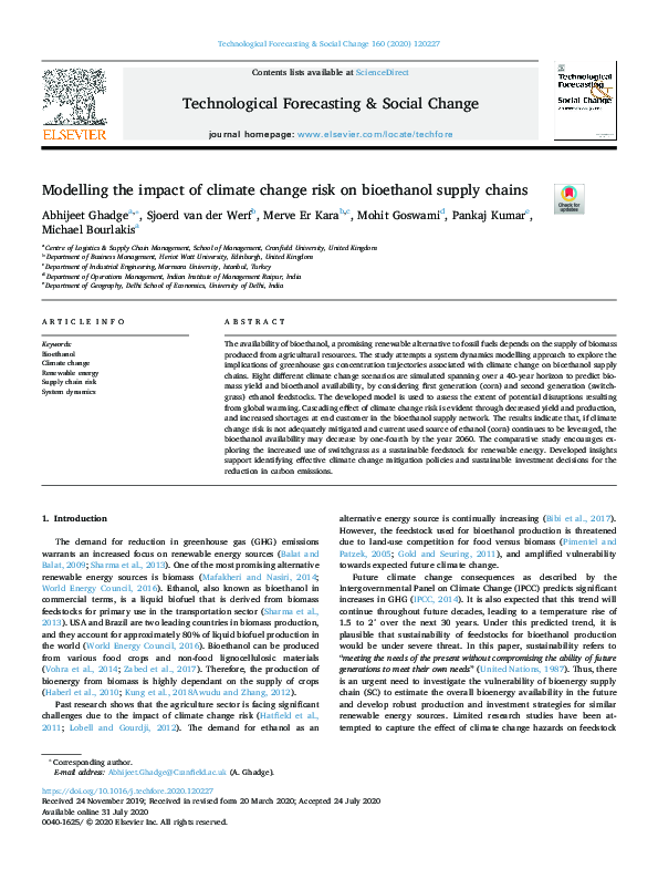 (PDF) Modelling the impact of climate change risk on bioethanol supply ...