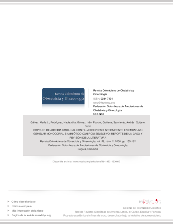 (PDF) Doppler de arteria umbilical con flujo reverso intermitente en embarazo gemelar monocorial