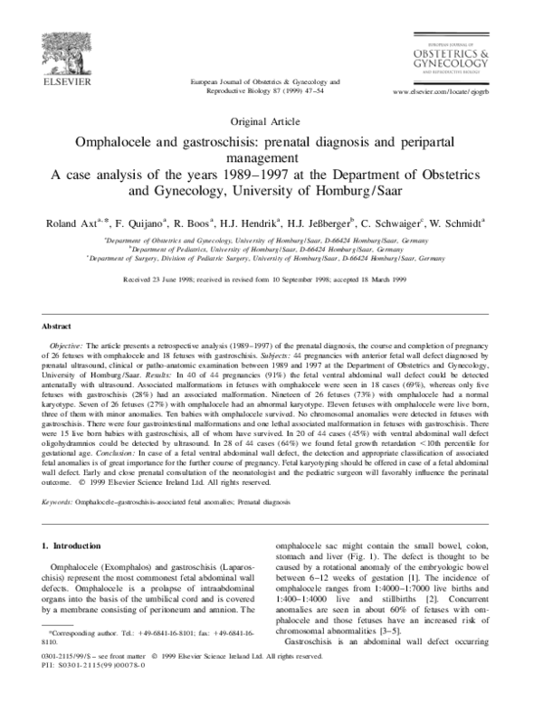 (PDF) Omphalocele and gastroschisis prenatal diagnosis and peripartal management Fabio