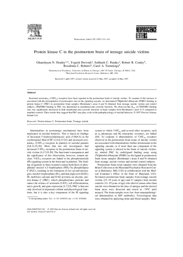 (PDF) Protein kinase C in the postmortem brain of teenage suicide victims