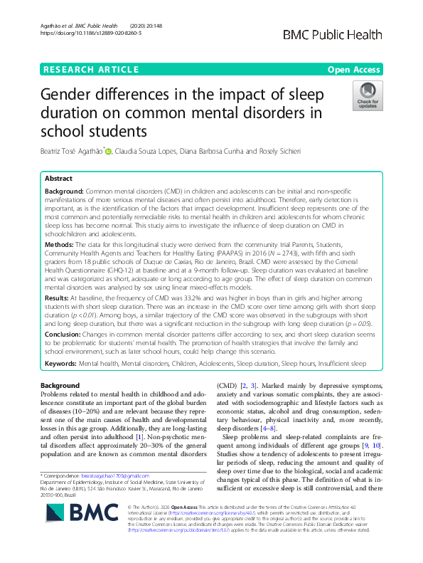 (PDF) Gender differences in the impact of sleep duration on common ...