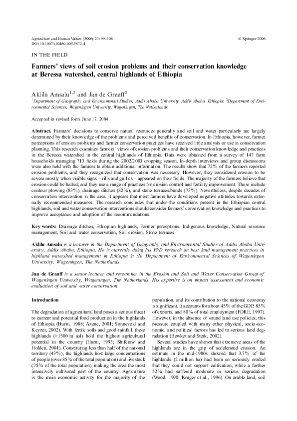 (PDF) Farmers’ Views of Soil Erosion Problems and their Conservation ...