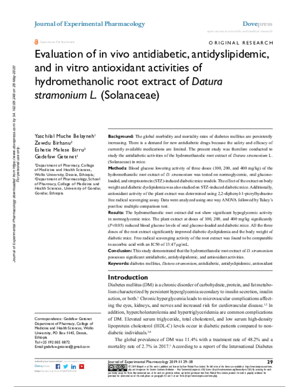 (PDF) Evaluation of in vivo antidiabetic, antidyslipidemic and in vitro ...