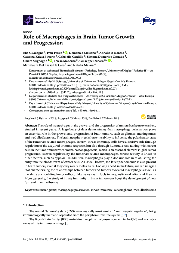 (PDF) Role of Macrophages in Brain Tumor Growth and Progression