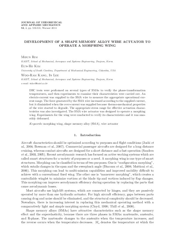 (PDF) Development of a shape memory alloy wire actuator to operate a ...