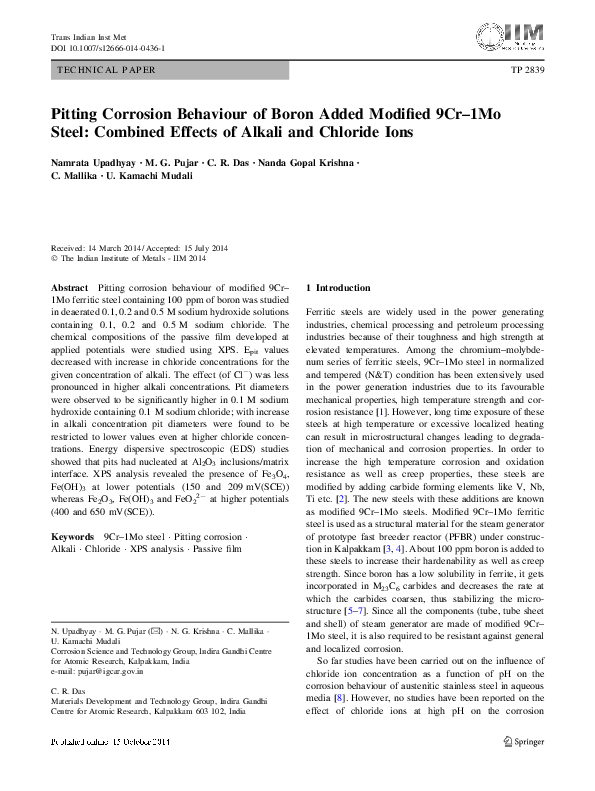 (PDF) Pitting Corrosion Behaviour of Boron Added Modified 9Cr–1Mo Steel ...