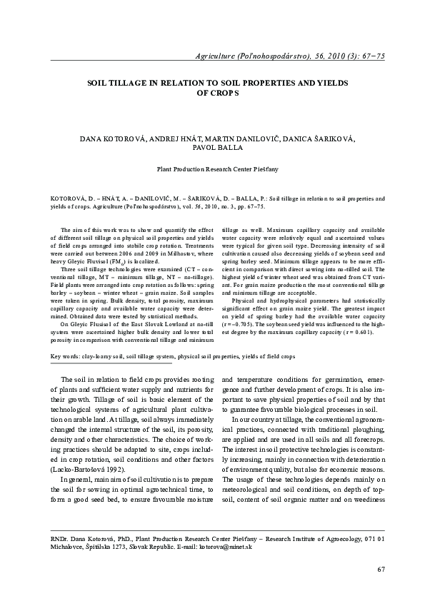 (PDF) Soil Tillage in Relation to Soil Properties and Yields of Crops