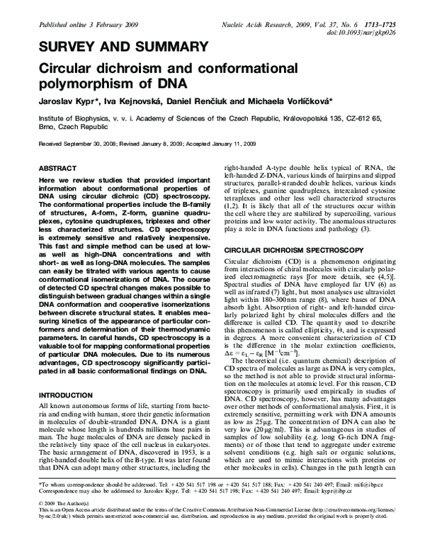 (PDF) Circular dichroism and conformational polymorphism of DNA