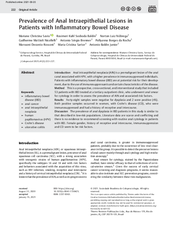 (PDF) Prevalence of Anal Intraepithelial Lesions in Patients with ...