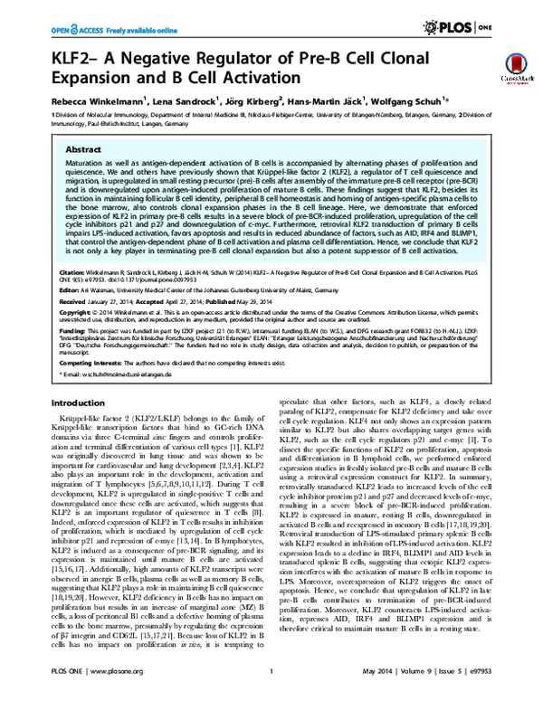 (PDF) KLF2- a negative regulator of pre-B cell clonal expansion and B ...