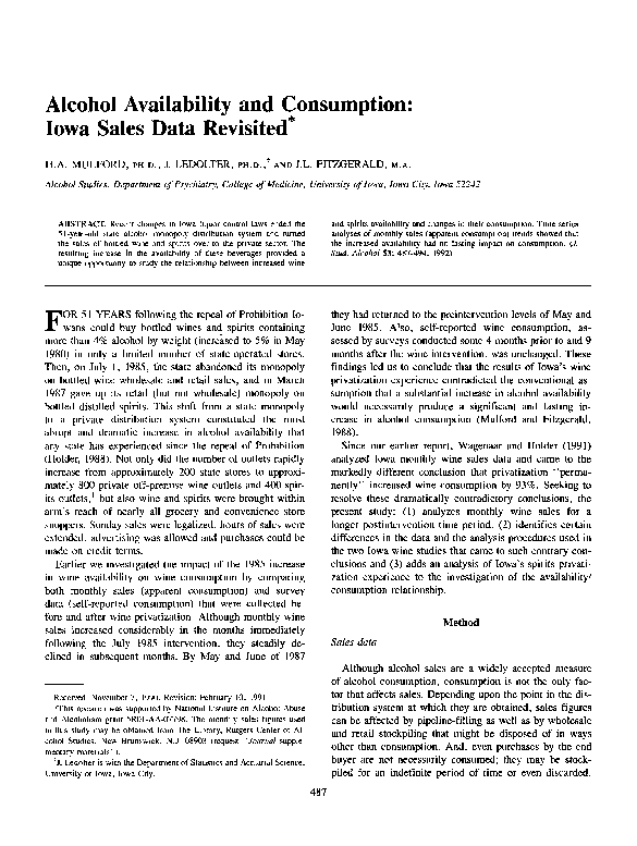 (PDF) Alcohol availability and consumption Iowa sales data revisited