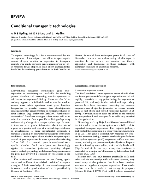 (PDF) Conditional transgenic technologies