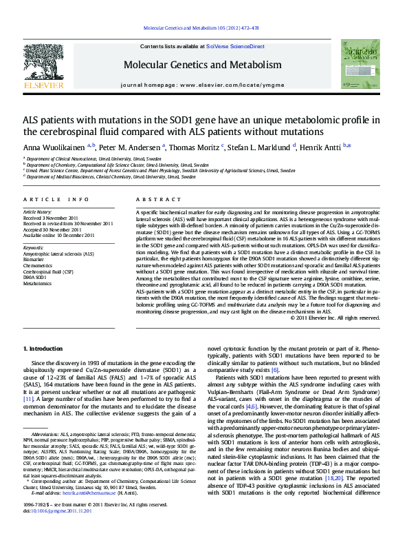 (PDF) ALS patients with mutations in the SOD1 gene have an unique ...