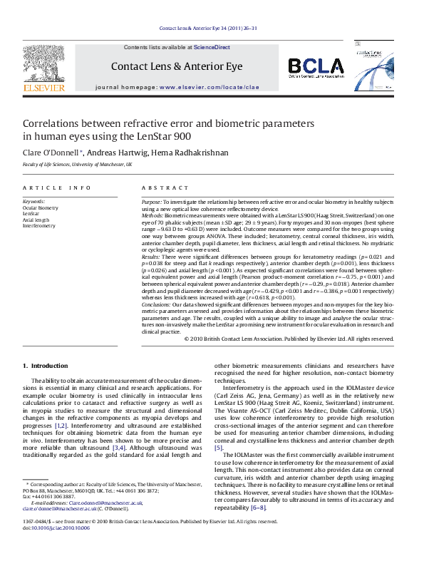 (PDF) Correlations between refractive error and biometric parameters in ...