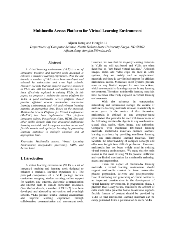 (PDF) Multimedia access platform for virtual learning environment