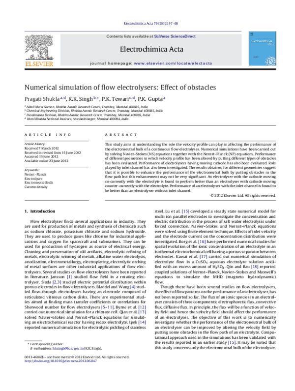 (PDF) Numerical simulation of flow electrolysers: Effect of obstacles