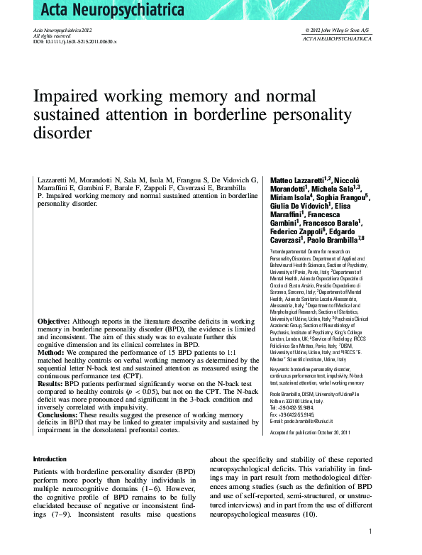 (PDF) Impaired working memory and normal sustained attention in