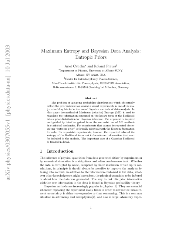 (PDF) Maximum entropy and Bayesian data analysis: Entropic prior ...