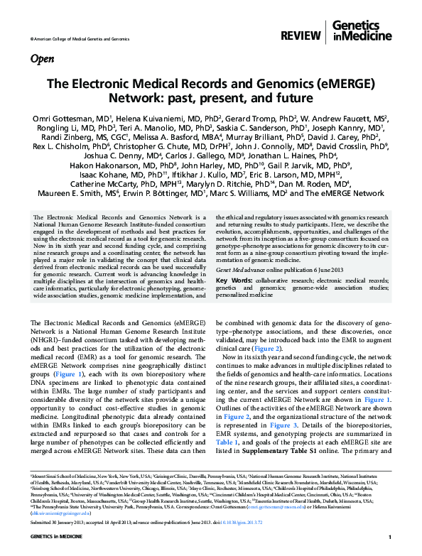 (PDF) The Electronic Medical Records and Genomics (eMERGE) Network