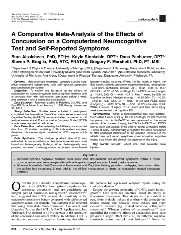 (PDF) A Comparative Meta-Analysis of the Effects of Concussion on a ...