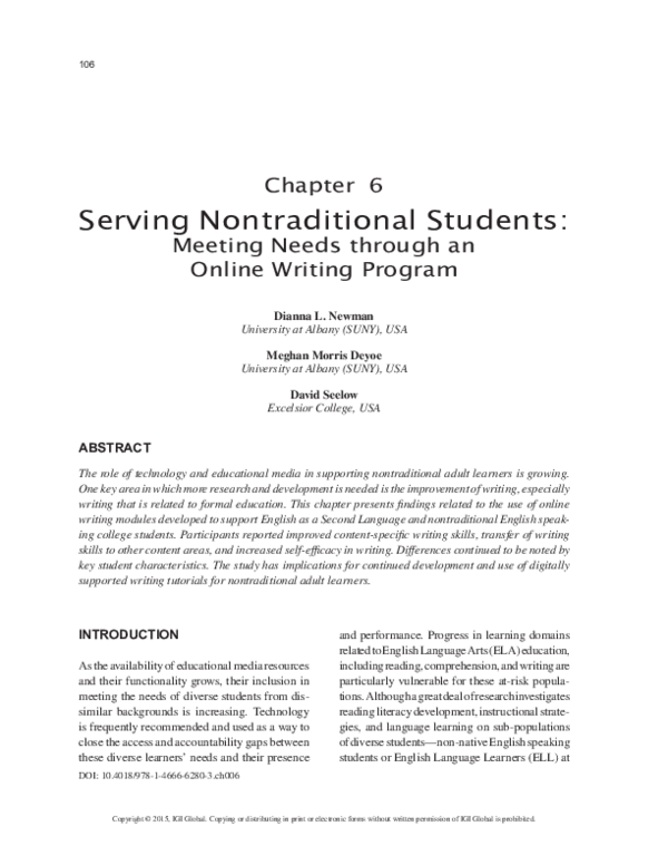 Pdf Serving Nontraditional Students