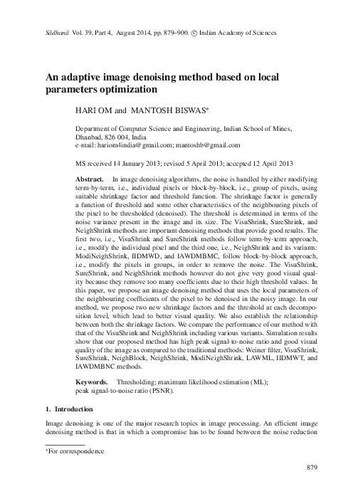 (PDF) An adaptive image denoising method based on local parameters ...