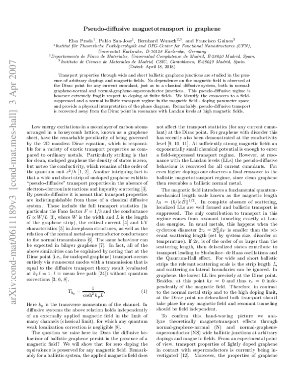 (PDF) Pseudodiffusive magnetotransport in graphene