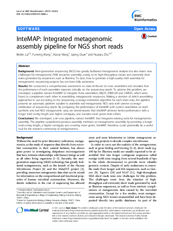 (PDF) InteMAP: Integrated metagenomic assembly pipeline for NGS short reads