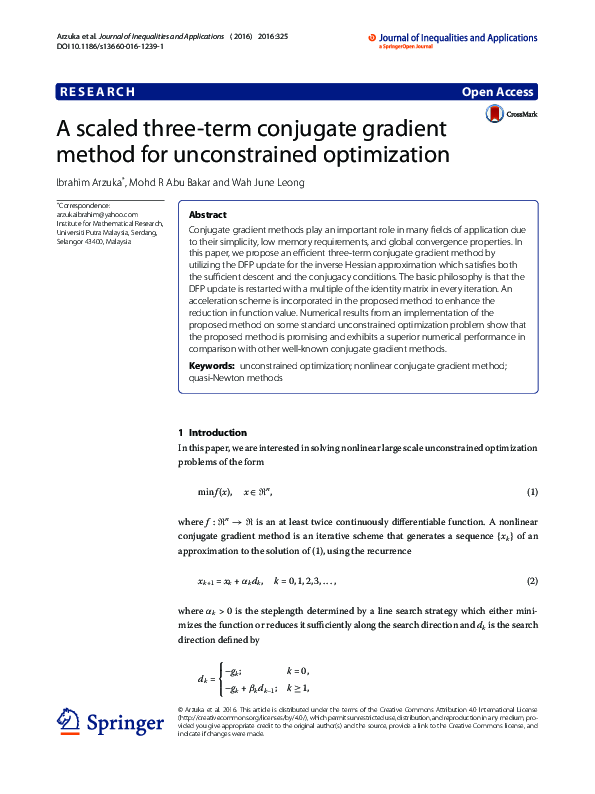 (PDF) A scaled three-term conjugate gradient method for unconstrained ...