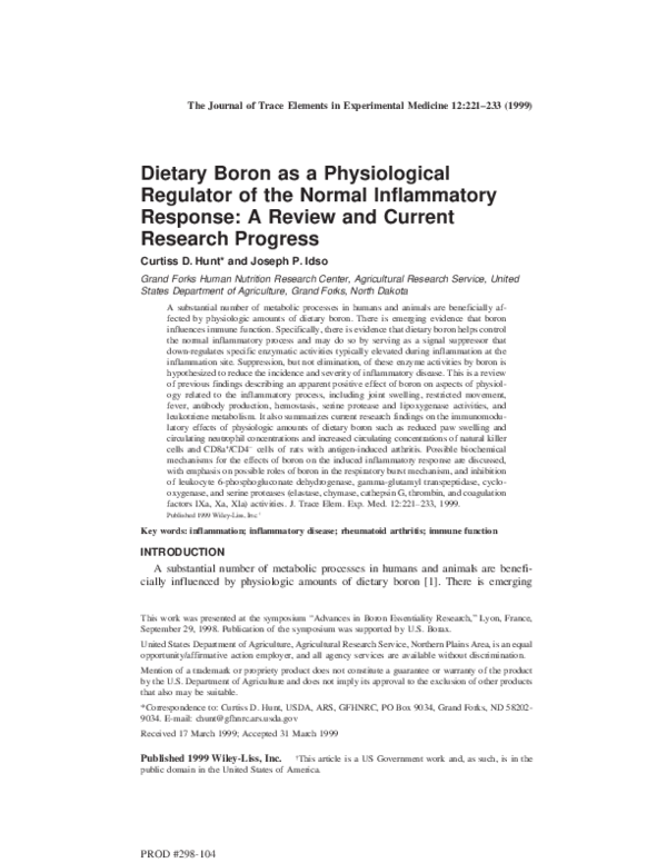 (PDF) Dietary boron as a physiological regulator of the normal
