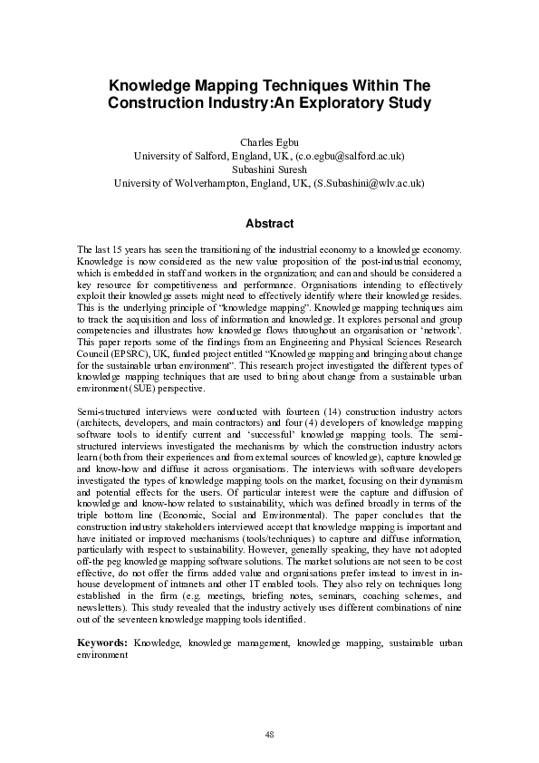(PDF) Knowledge mapping techniques within the construction industry: An ...