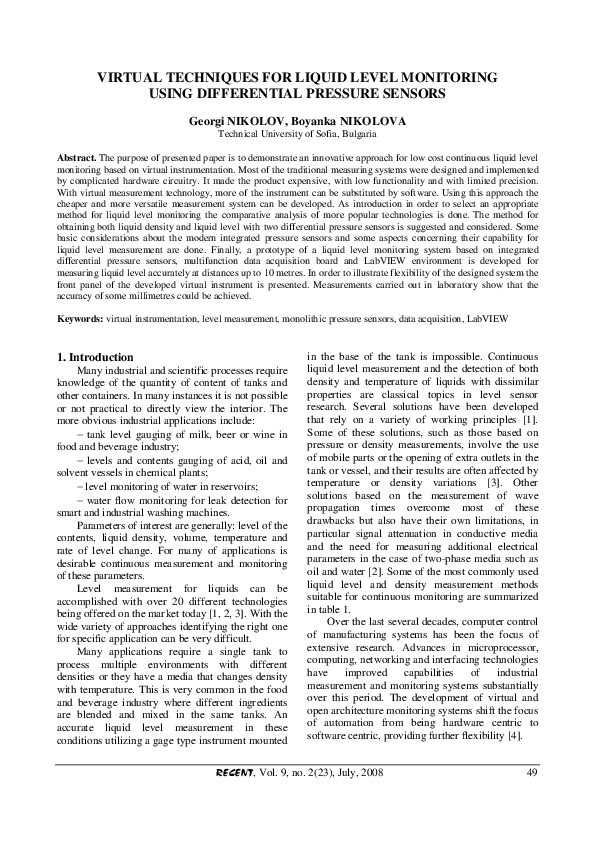 (PDF) Virtual Techniques for Liquid Level Monitoring using Differential ...