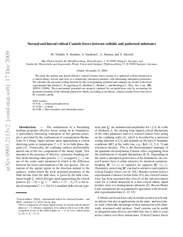 (PDF) Normal and lateral critical Casimir forces between colloids and ...