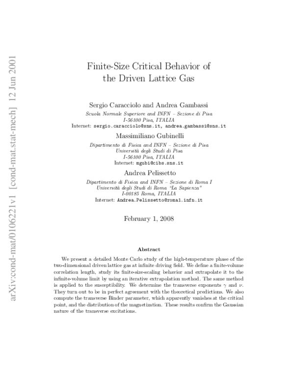 (PDF) Finite-Size Scaling in the Driven Lattice Gas