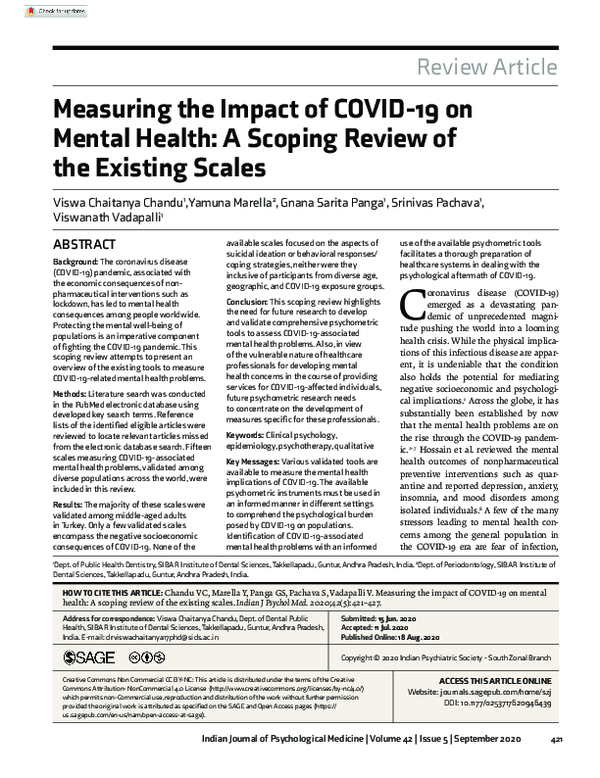 (PDF) Measuring the Impact of COVID-19 on Mental Health: A Scoping ...